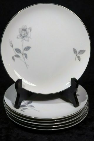 Set Of 6 Queens Royal Fine China,  Japan,  Platinum Rose 7.  5 " Salad Plates
