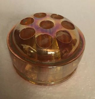 Antique Amber Iridescent Glass Frog 7 Hole Sheen