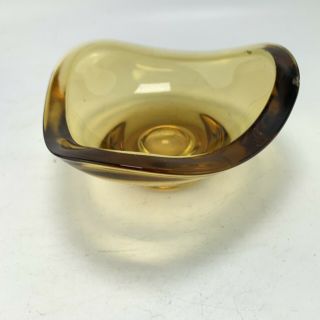Vintage Mid Century Amber Art Glass Ash Tray Trinket Bowl