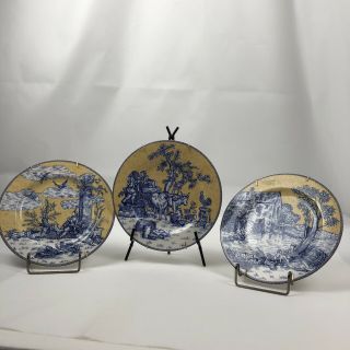 Set Of 3 American Atelier English Toile 5076 Porcelain China Collectable Plates