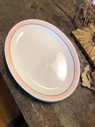 4.  Vintage Homer Laughlin Restaurant Ware Oval Plates White Pink/silver Trim