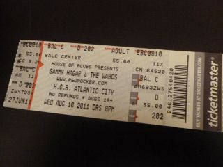 Sammy Hagar 2011 Concert Ticket Stub Hob Atlantic City Nj