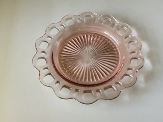 Vintage Pink Depression Glass Plate,  Anchor Hocking Old Colony Open Lace Edge