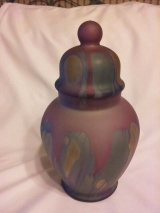 Rueven Glass Hand - Painted Ginger Jar W/lid By Nouveau Art Glass Co.  (usa)