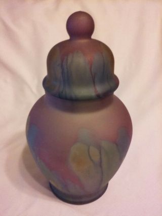 Rueven Glass Hand - Painted Ginger Jar w/Lid by Nouveau Art Glass Co.  (USA) 2