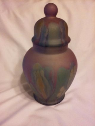 Rueven Glass Hand - Painted Ginger Jar w/Lid by Nouveau Art Glass Co.  (USA) 3
