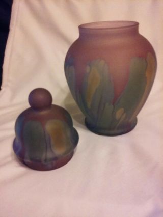 Rueven Glass Hand - Painted Ginger Jar w/Lid by Nouveau Art Glass Co.  (USA) 5