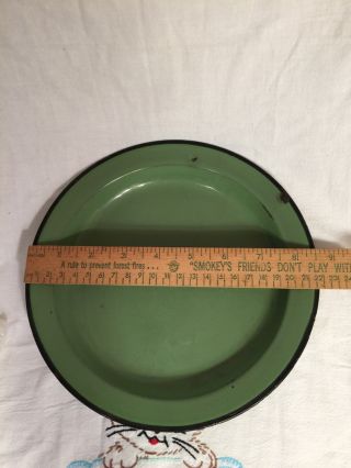 Enamelware Metal/tin Plate Olive Drab Green Black Rim Vintage 8.  25 "
