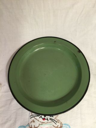 EnamelWare Metal/Tin Plate Olive Drab Green Black Rim Vintage 8.  25 