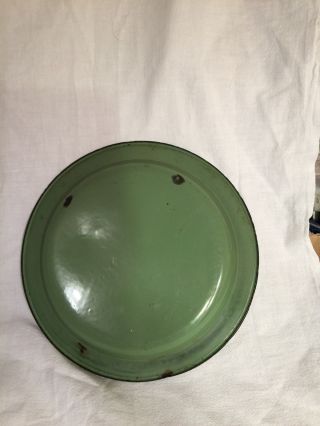 EnamelWare Metal/Tin Plate Olive Drab Green Black Rim Vintage 8.  25 