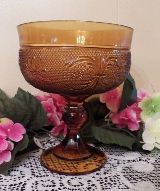 Vintage Tiara Indiana Amber Glass Sandwich 7 ½ Stemmed Footed Fruit Compote Bowl