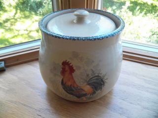 Home & Garden Party Stoneware 1998 Rooster Chicken Hand Made Beanpot USA Retired 4