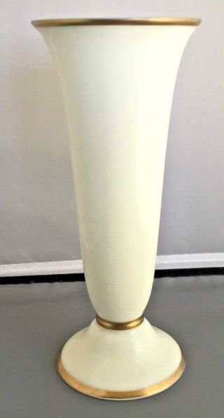 Vintage Alka Bavaria White/ivory And Gold Trim Vase Green Mark 2008 - 1 9 1/2 "