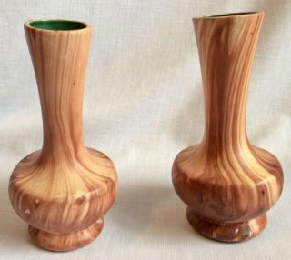 2 Vintage Pine Scented Colorado Pottery Souvenir Vases Green Interiors 7 1/4 "