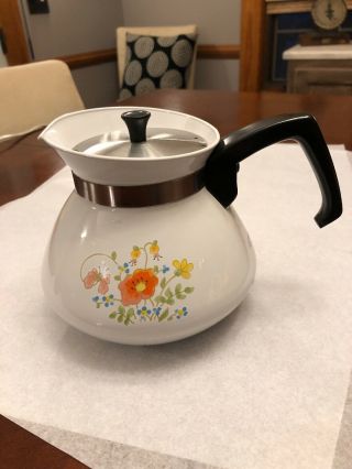Vintage Corelle Corning Ware Wildflower Teapot Kettle Tea Pot 6 Cup P - 104