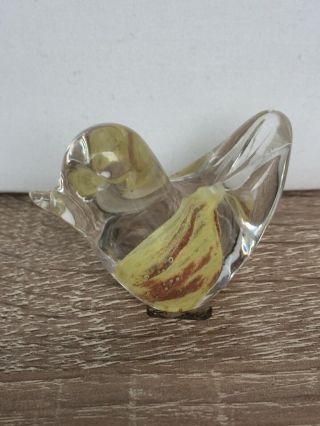Collectable Cornish Liskeard Glass Hand Made Yellow Bird Figure,  Label