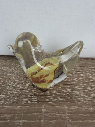 Collectable Cornish Liskeard Glass Hand Made Yellow Bird Figure,  Label 5