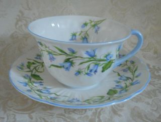 Shelley Harebell Tea Cup Saucer Set Blue Oleander Bone China England 13590