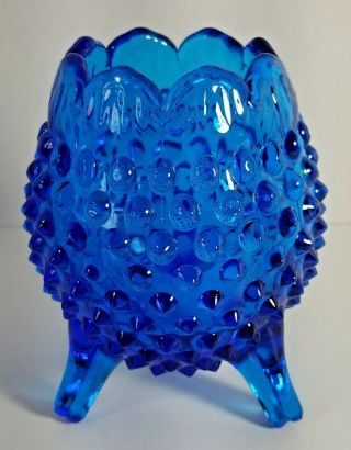 Vintage Fenton Blue Hobnail Footed Egg - Shaped Vase Rose Bowl
