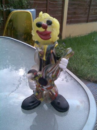 Vintage Murano Glass Clown With Guitar 7 " High