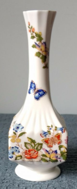 Aynsley “cottage Garden” 7 " Footed Bud Vase Colorful Flowers & Butterflies