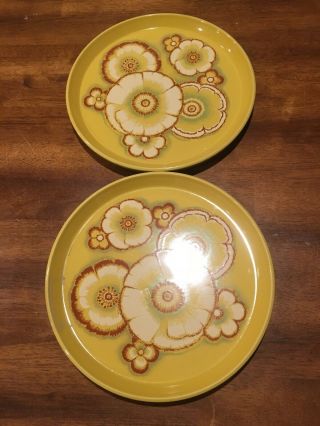 Set Of 2 Noritake Gaiety Pattern Dinner Plate 10” Mcm Yellow Flowers Ec