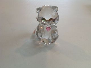 Vintage Fenton Clear Glass October Bear With Pink Heart Handmade Usa