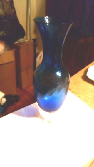 Vintage Cobalt Blue Glass Vase With Stem 10 Inches High J25