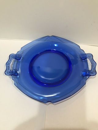 Colbalt Blue Depression Glass 8” Plate With Handles