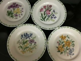 4 Thomson Pottery Dinner Plates,  4 Floral Garden Designs 10.  5 "