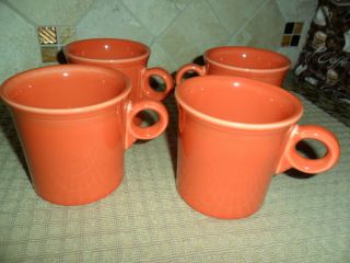 4 Orange Fiesta Ware Homer Laughlin Fiesta Tom & Jerry Ring Handle Coffee Mugs 4