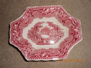 Masons Vista Pink Red Sweet Meat Nut Candy Dish 7 3/4 " Landscape England