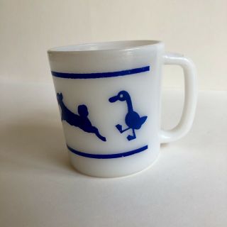 Vintage Hazel Atlas Milk Glass Childs Cup Mug Blue Barnyard Animals Graphic 2