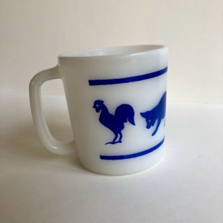Vintage Hazel Atlas Milk Glass Childs Cup Mug Blue Barnyard Animals Graphic 4