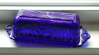 Summit Glass Co Cambridge Caprice Style Covered Butter Dish In Cobalt Blue