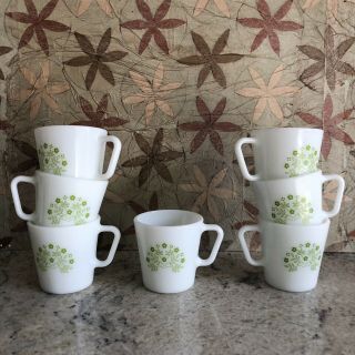 7 Vintage Pyrex Tea&coffee Mugs & Creamer Summer Impressions Green Flower