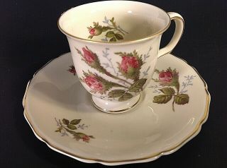 Rosenthal Selb Demitasse Cup & Saucer.  Moss Rose Gold Accents.  U.  S.  Zone Germany