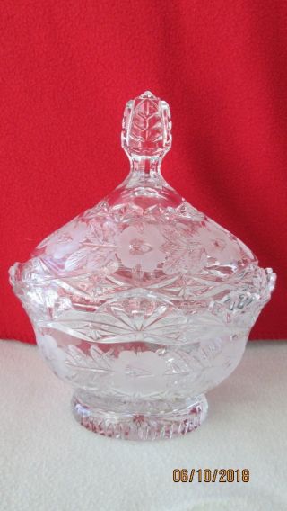 Medallion Rose 24 Lead Crystal 8 " Candy Dish Imperial Crystal & Box From Poland
