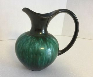Blue Mountain Pottery Pitcher 6.  5 " H W Wide Handle Green / Blue Glazing