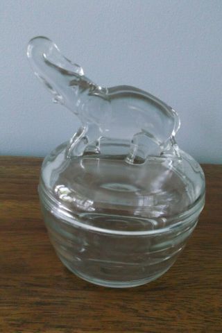 Vintage Jeanette Clear Glass Elephant Powder Jar/trinket Dish With Lid Exc