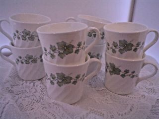 Set Of 8 Corelle Callaway Ivy Coffee Mugs Cups 8 Oz White/green/swirl
