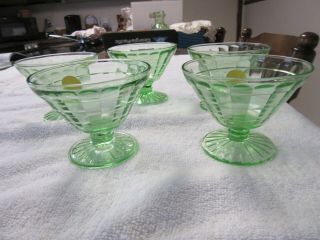 Block Optic Depression Glass Green Sherbets (5)