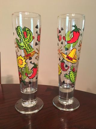 2 Vintage Libbey Mexican Fiesta Pilsner Beer Glasses