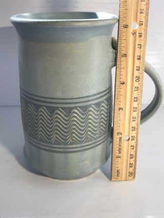 Hand Thrown Pottery Stoneware Coffee Cup Blue,  Gray Oversized Mug Signed