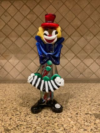 Vintage Murano Art Glass Clown Figurine W/ Green Hat And Bow