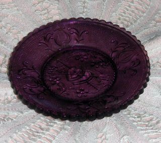 Vtg Amethyst Pairpoint Glass Cup Dish Cupid Hearts Purple Cup Plate Scallop Edge