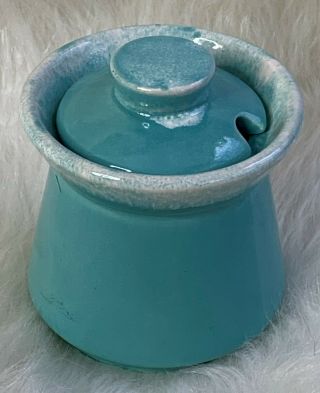 Vintage Turquoise Or Aqua Blue Hull Pottery Jar Honey Jam Sugar