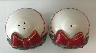 Spode Christmas Tree Salt and Pepper Shakers Red Ribbon Green Trim Collectible 3
