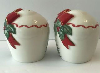 Spode Christmas Tree Salt and Pepper Shakers Red Ribbon Green Trim Collectible 4