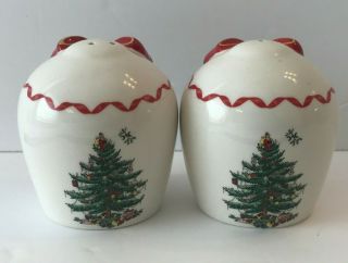 Spode Christmas Tree Salt and Pepper Shakers Red Ribbon Green Trim Collectible 5
